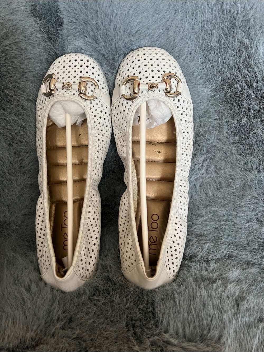Me Too White Perforated Ballet Flats with Silver Hardware